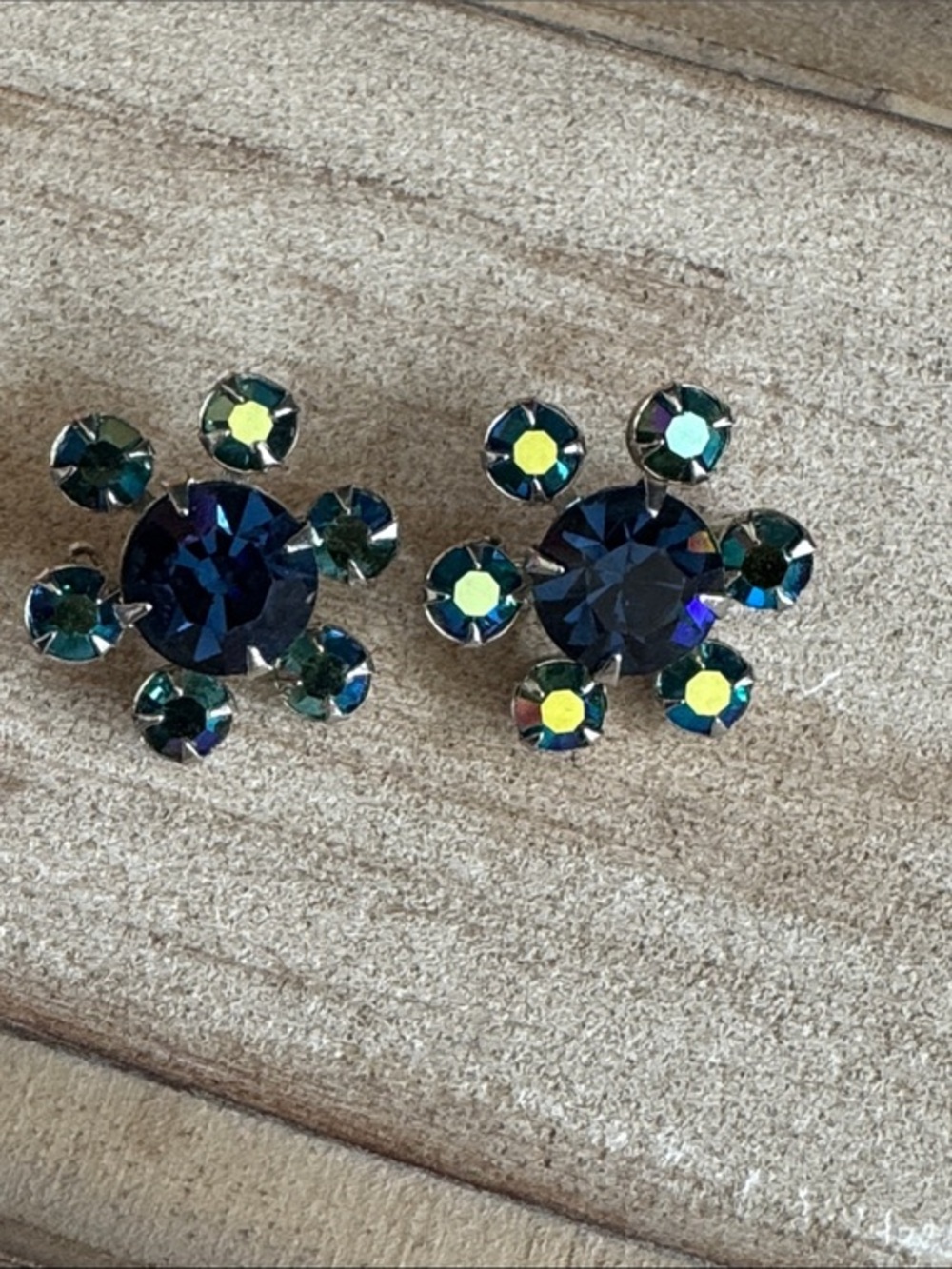 VTG Atomic Starburst Scatter Pins Mid-Century Blue Rhinestone Snowflake